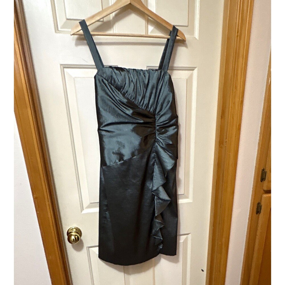 R&M Richards 2-Piece Gray Satin Formal Dress & Jacket Set S Square Neck